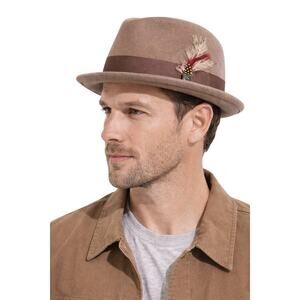 Brixton Wool Felt Fedora Hat Brown Feather Band Men’s Size Small 56cm